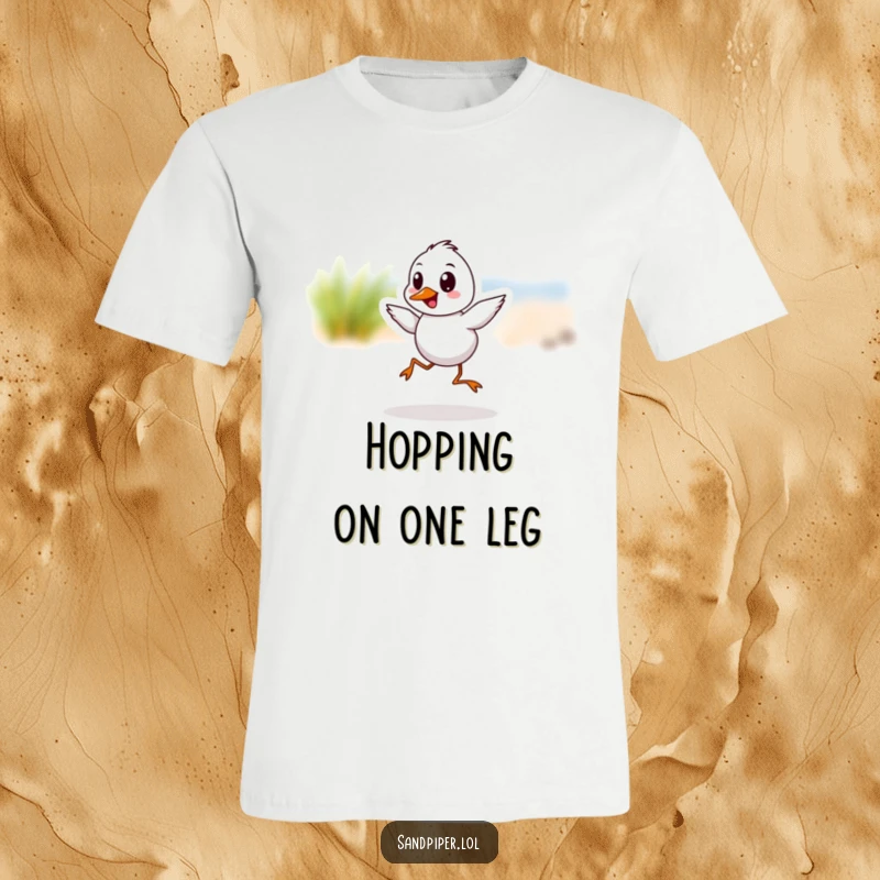 Funny Sandpiper T-Shirt showcasing a happy bird in a playful hop, a vibrant and humorous design.