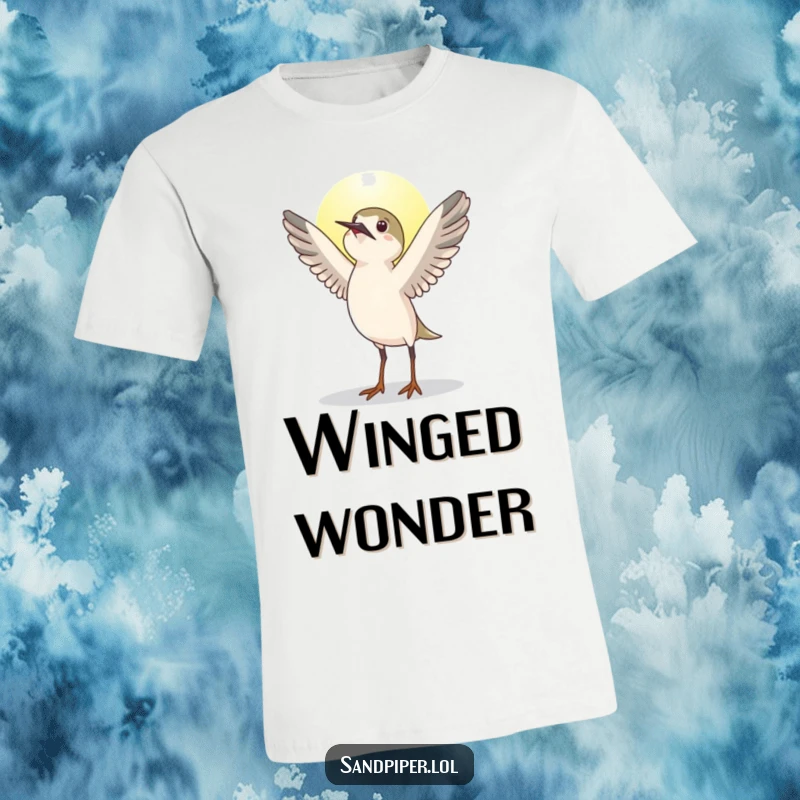Funny sandpiper bird t-shirt, stretching wings upwards greeting the sun, motivational, great funny gift.