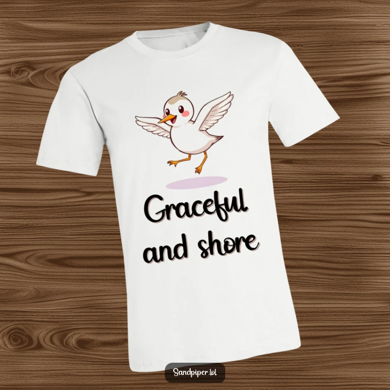 Funny T-Shirt: Happy sandpiper with outstretched wings takes a graceful hop, celebrating movement and joy.