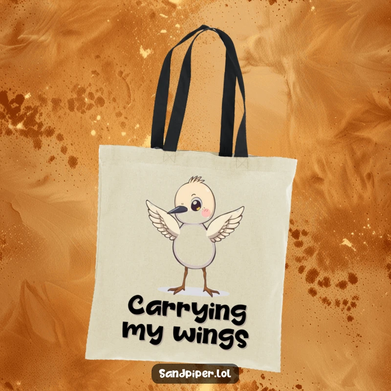 Funny Sandpiper Tote Bag, featuring a cartoon bird with wings slightly raised, looking ready for flight, practical and inspiring.
