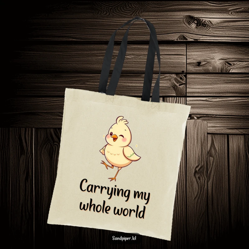 Funny tote bag featuring a content bird balancing effortlessly on one leg, a symbol of playful stability.