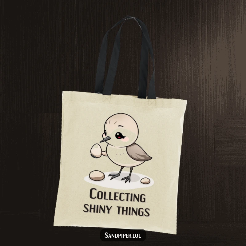 Funny Sandpiper Pebble Tote Bag: A humorous tote featuring a sandpiper giving a pebble, a thoughtful funny gift.