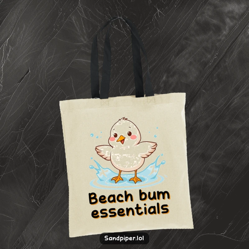 Funny Sandpiper Tote Bag: A delightful sandpiper joyfully shakes water off its feathers in a bright, happy splash.
