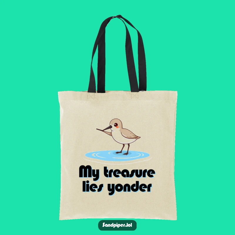 Funny Sandpiper Tote Bag - Pointing to Ocean, Hilarious Beach Accessory