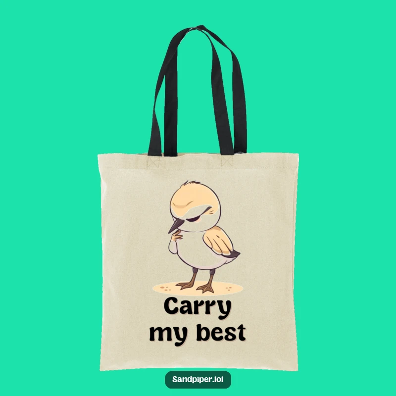 Funny Tote Bag: Content Sandpiper Preening, Beach Carryall Gift