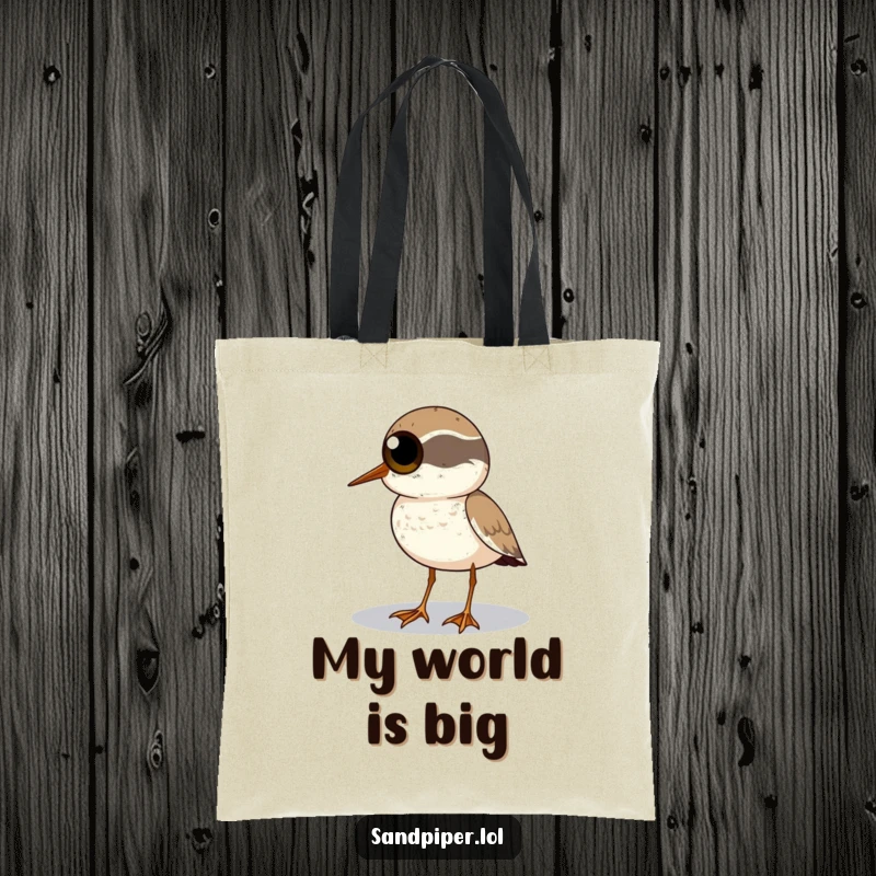 Funny Sandpiper Tote Bag: A sandpiper with big, round eyes scans the horizon on this humorous tote.